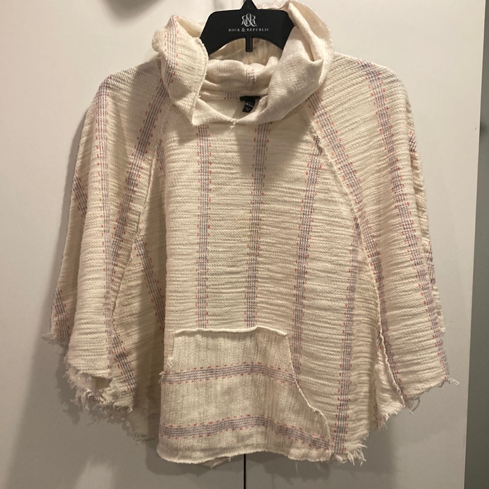 Art Class distressed poncho ~ lightweight with hood